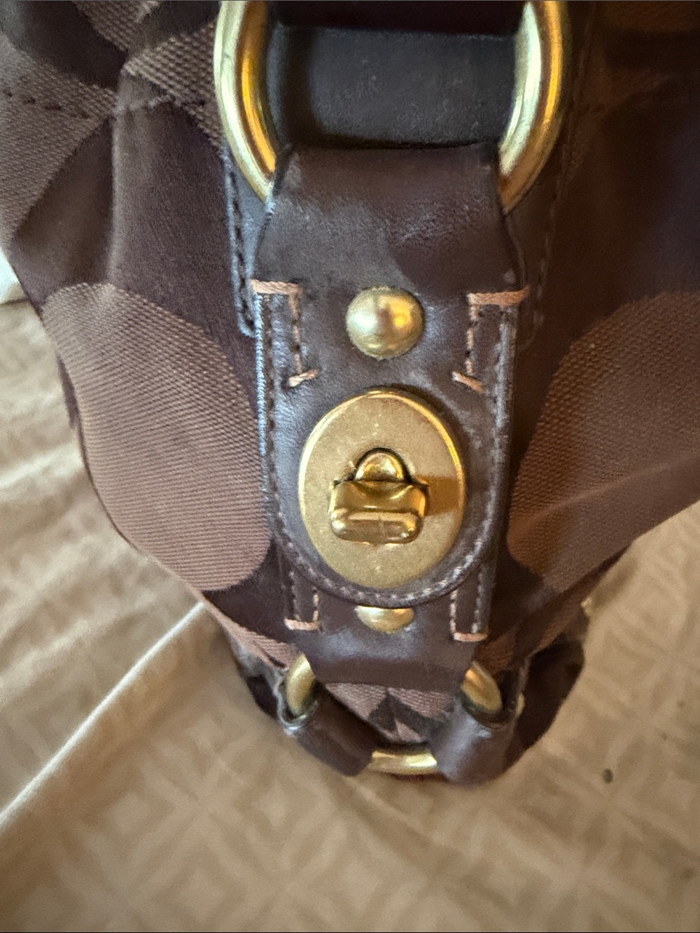 Authentic Coach Carly Signature Jacquard Chocolate Hobo Bag - Picture 4 of 14